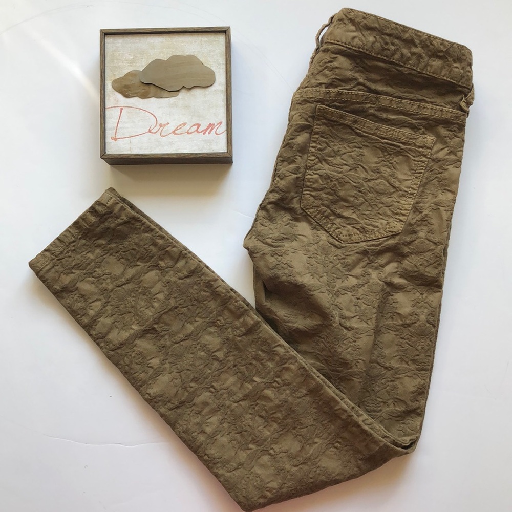 Free People Jacquard Textured Olive Skinny Jeans